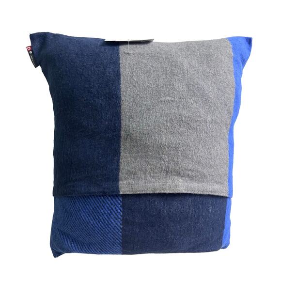 David Fusseneger Blue Cotton Viscose Blend Square Patchwork Throw Pillow 19 X 18 - Picture 1 of 12